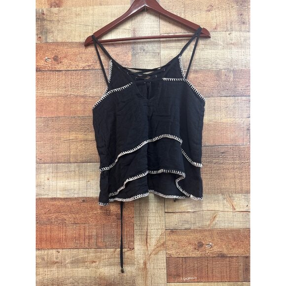 Moon River Black Lace-Up Layered Hem Tank Top With Strappy Details Size L - Picture 5 of 7